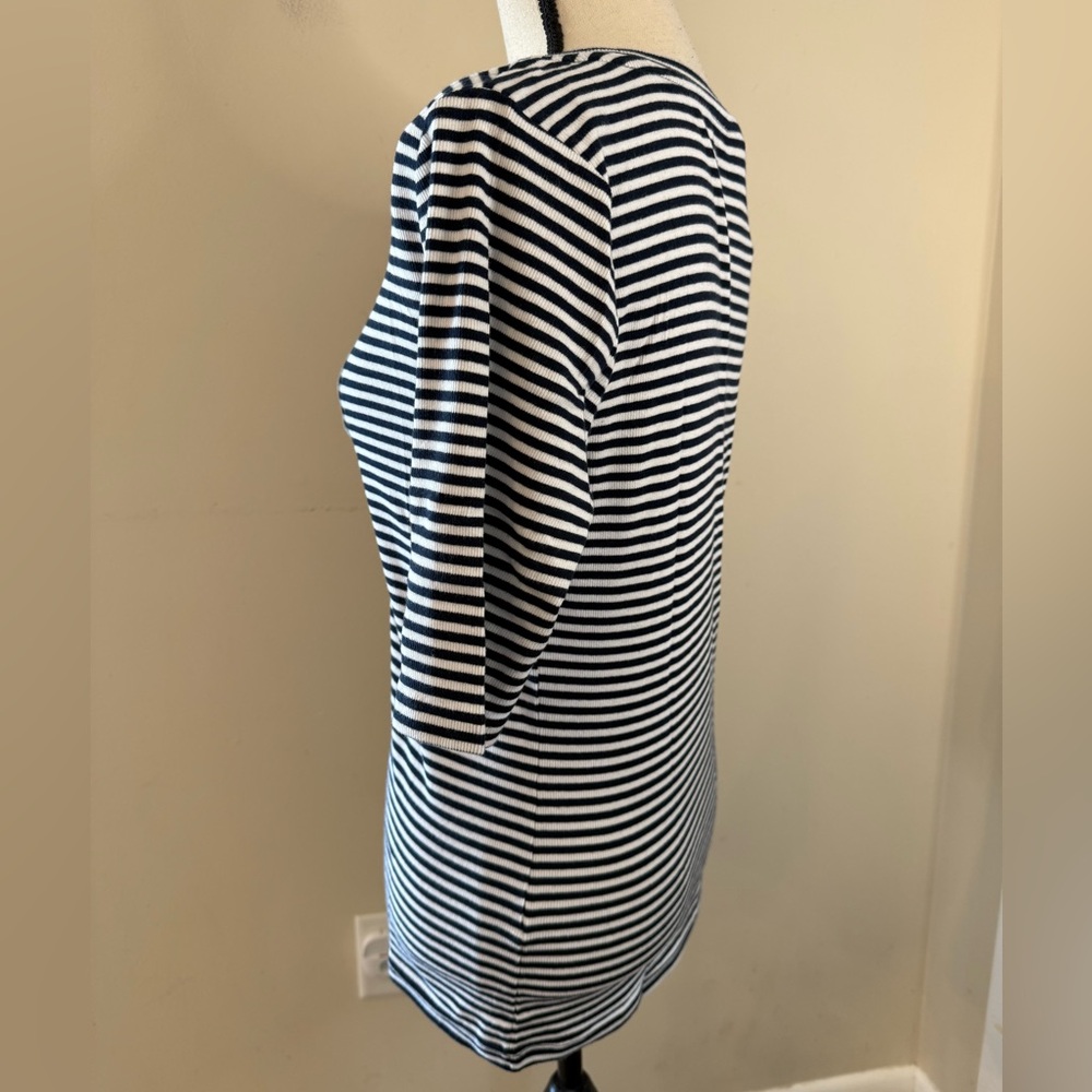 Banana Republic Factory ribbed elbow sleeve tee blue white stripe SZ LG - Picture 3 of 13